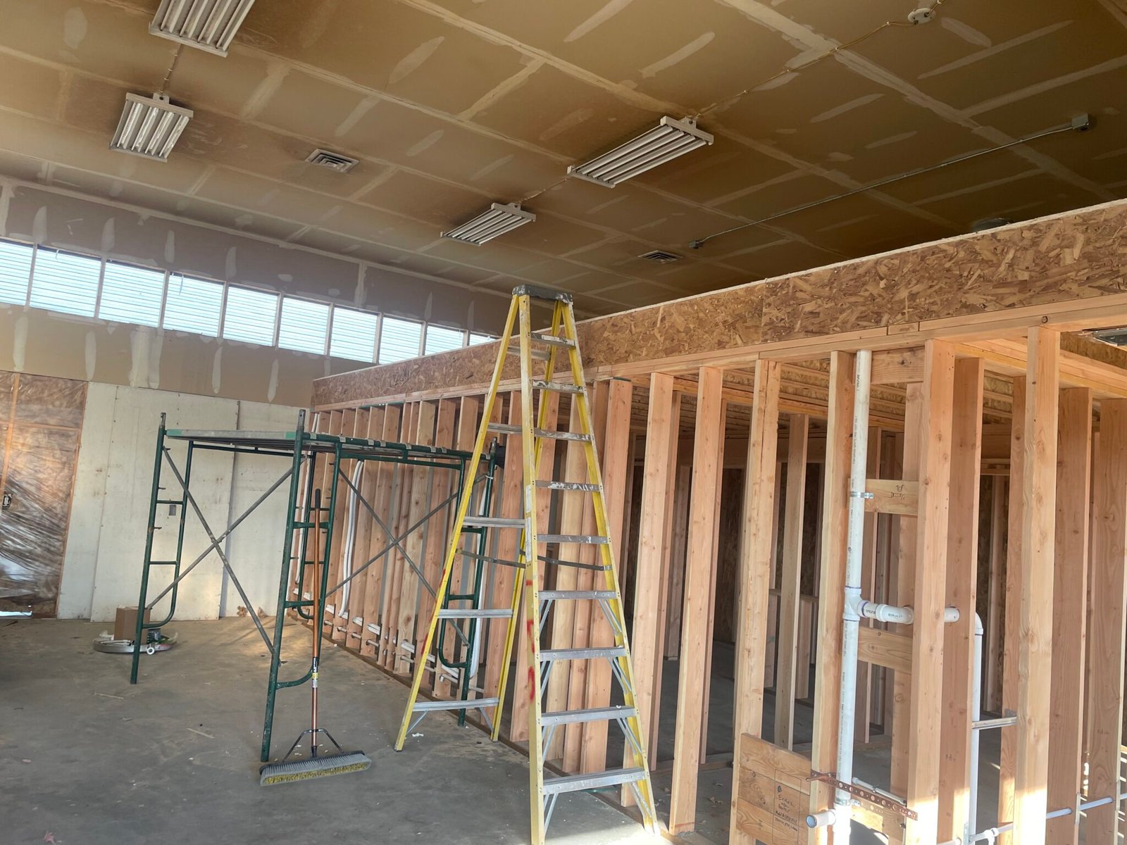 Interior commercial building framing and construction by Barean Hilu LLC during a general contracting project in Richland, serving businesses throughout the Tri-Cities and Eastern Washington.