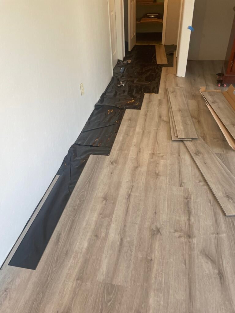 Luxury vinyl plank flooring installation in progress by Barean Hilu LLC for a residential home in Pasco, serving homeowners throughout the Tri-Cities and Eastern Washington.